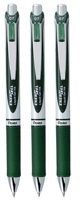 Pentel EnerGel RTX Retractable Liquid Gel Pen, (0.7mm) Medium line, Forest Green Ink, 3 Pack
